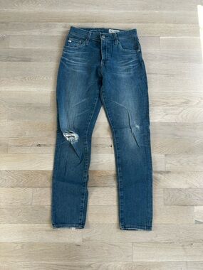 AG Adriano Goldschmied Men's Distressed Dark Blue Skinny Jeans